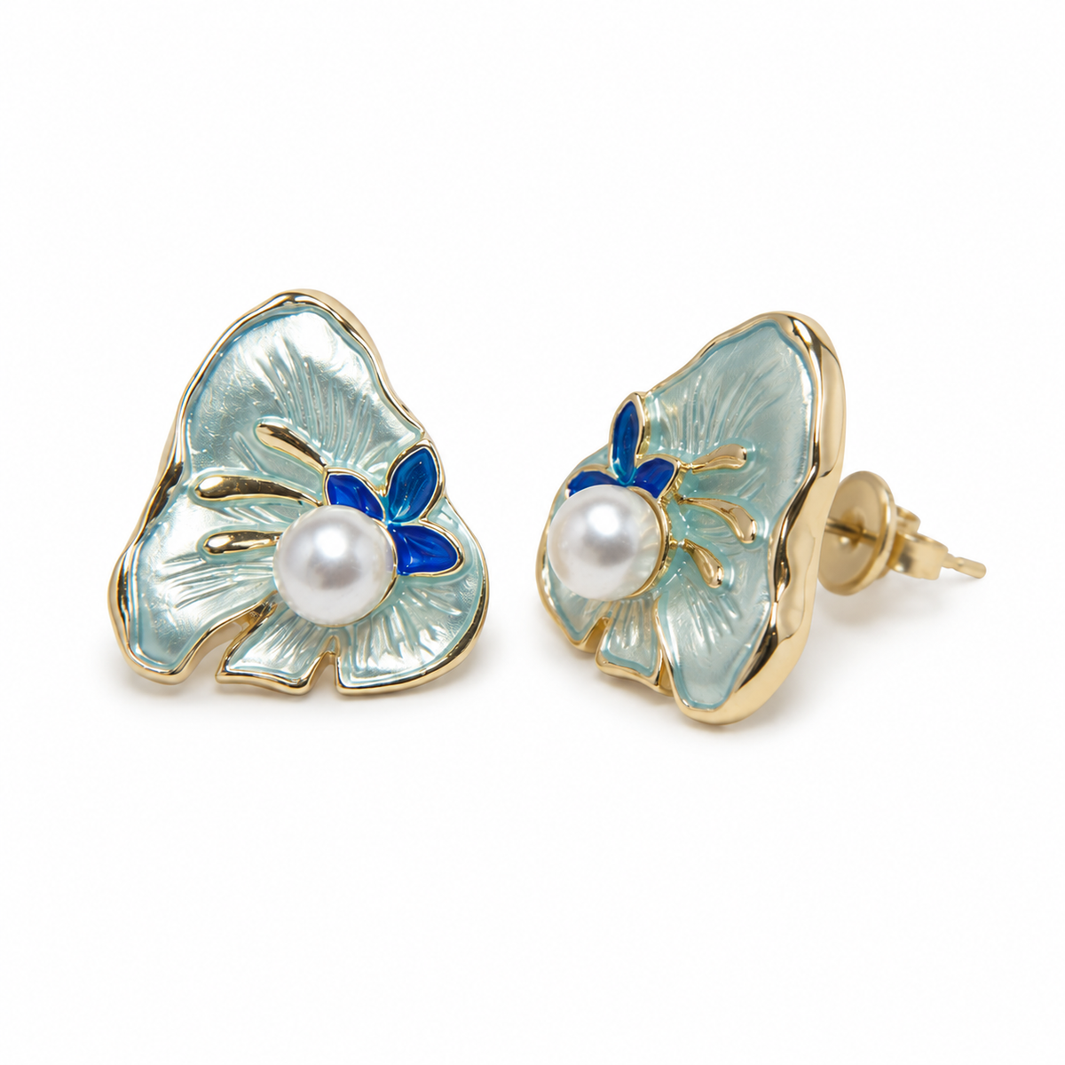 Vistaras Blue Korean Enamel Stud Earrings