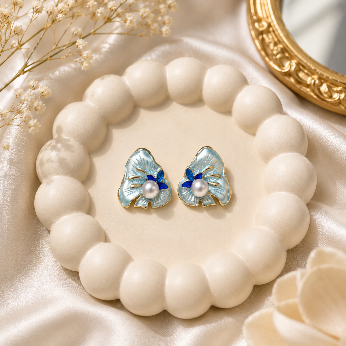 Vistaras Blue Korean Enamel Stud Earrings
