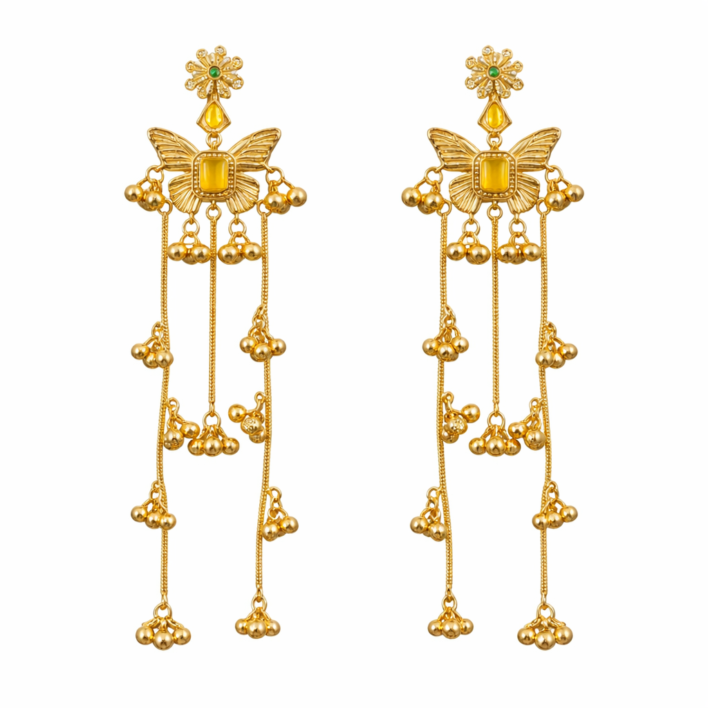 Vistaras Butterfly Kashmiri Jhumka Earrings – Yellow