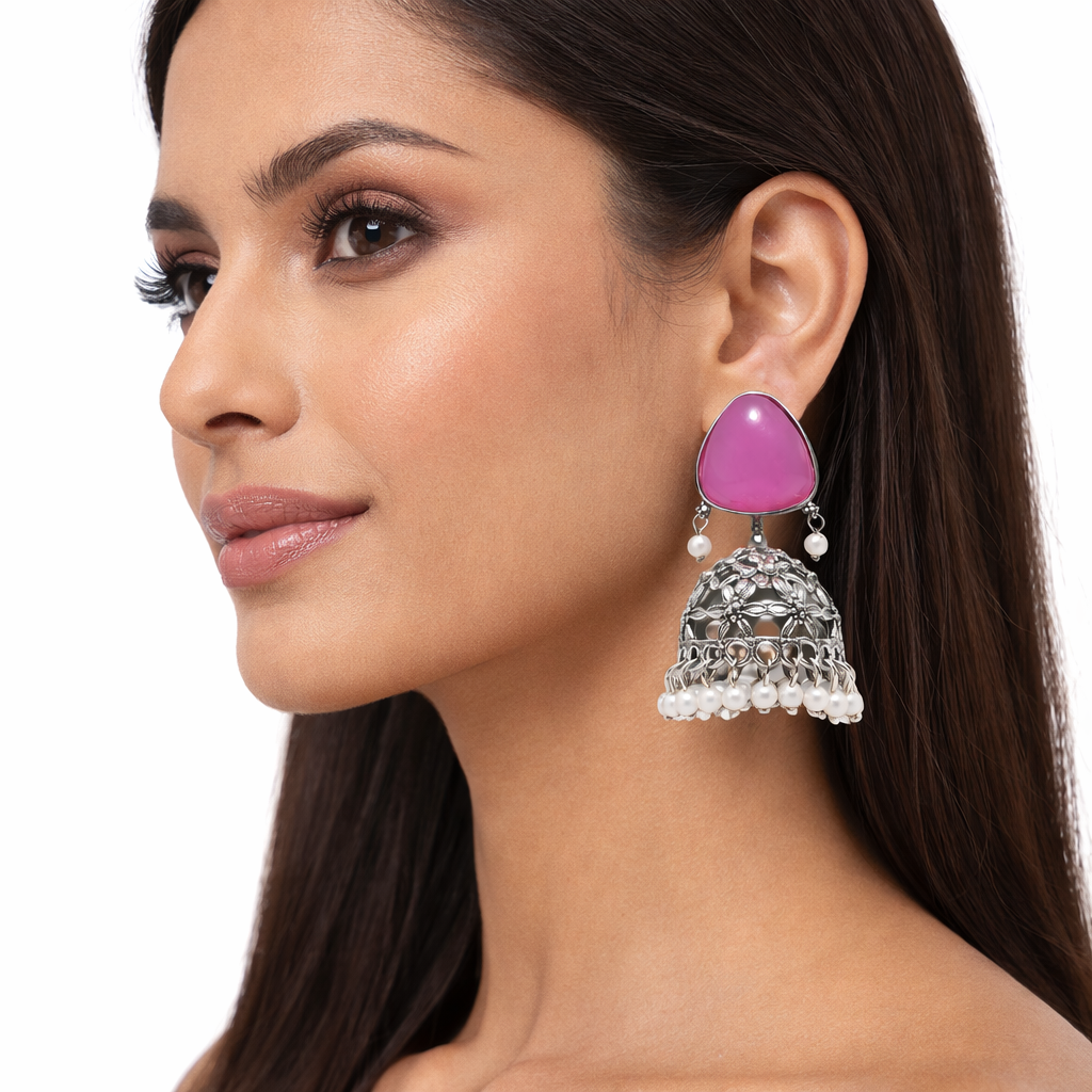 Vistaras Floral Dome Jhumka Earrings – Pink