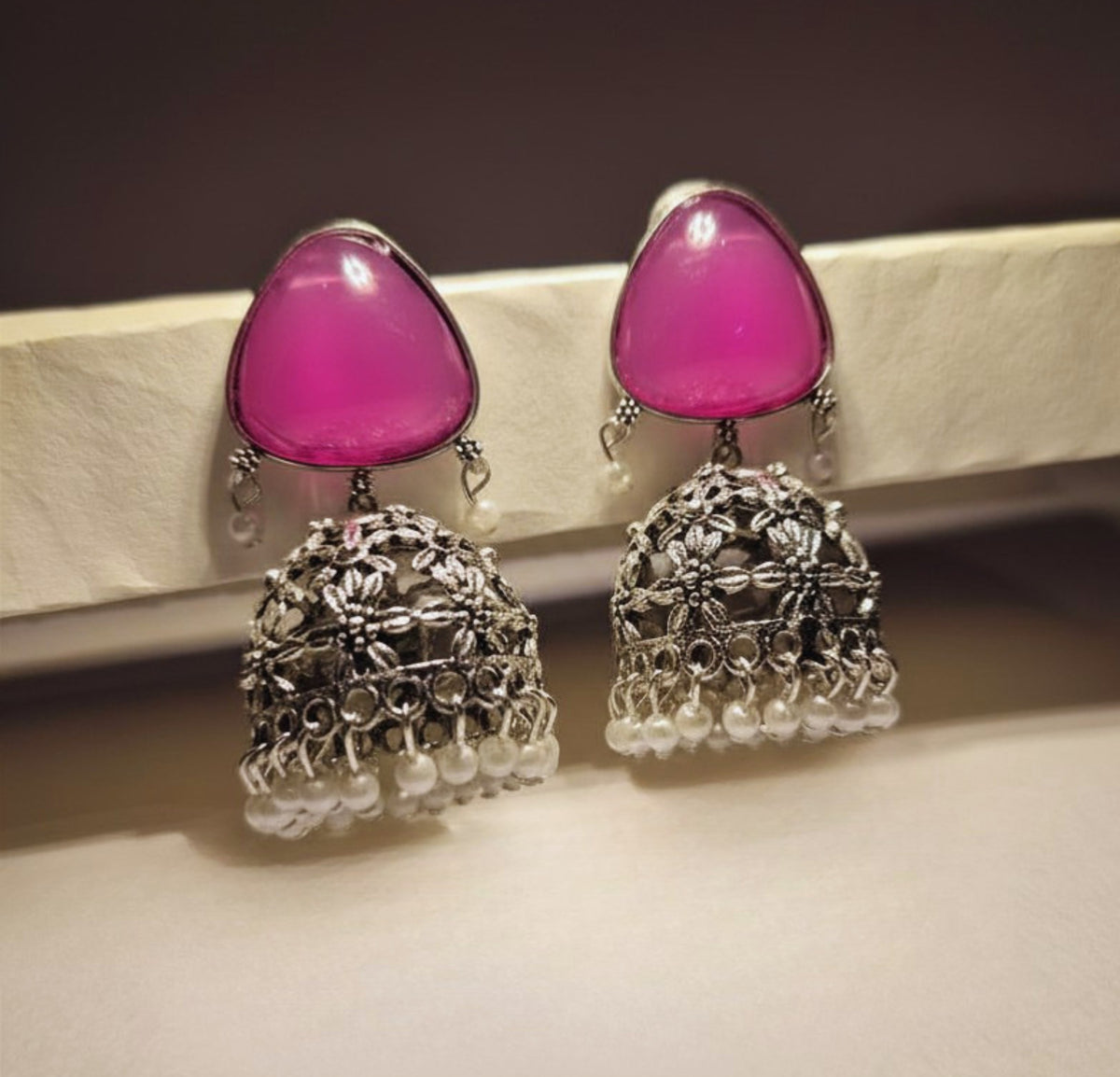 Vistaras Floral Dome Jhumka Earrings – Pink
