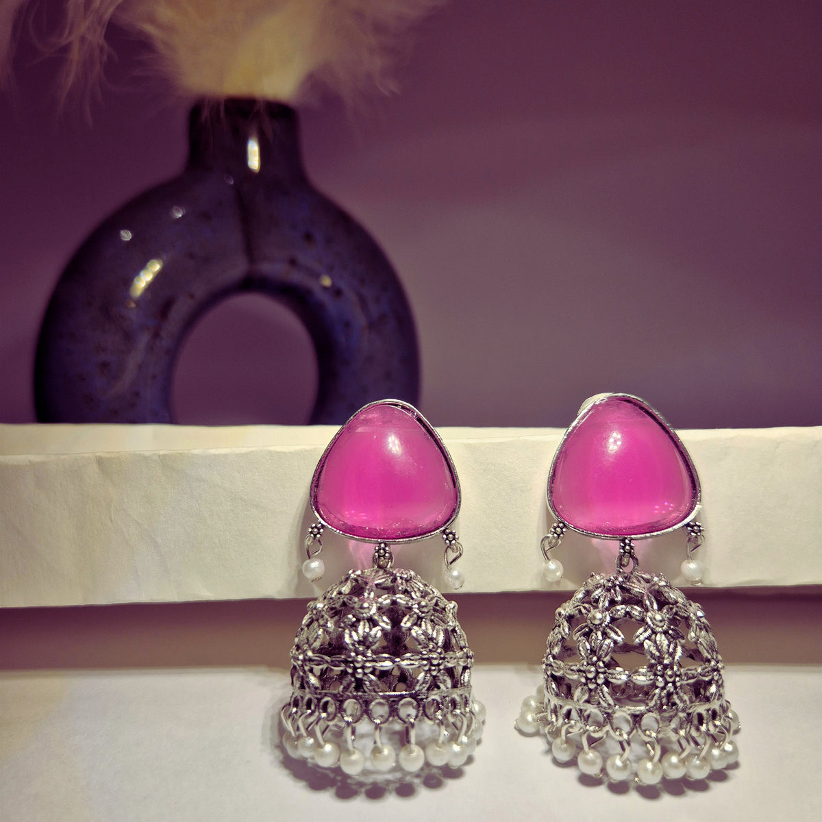 Vistaras Floral Dome Jhumka Earrings – Pink
