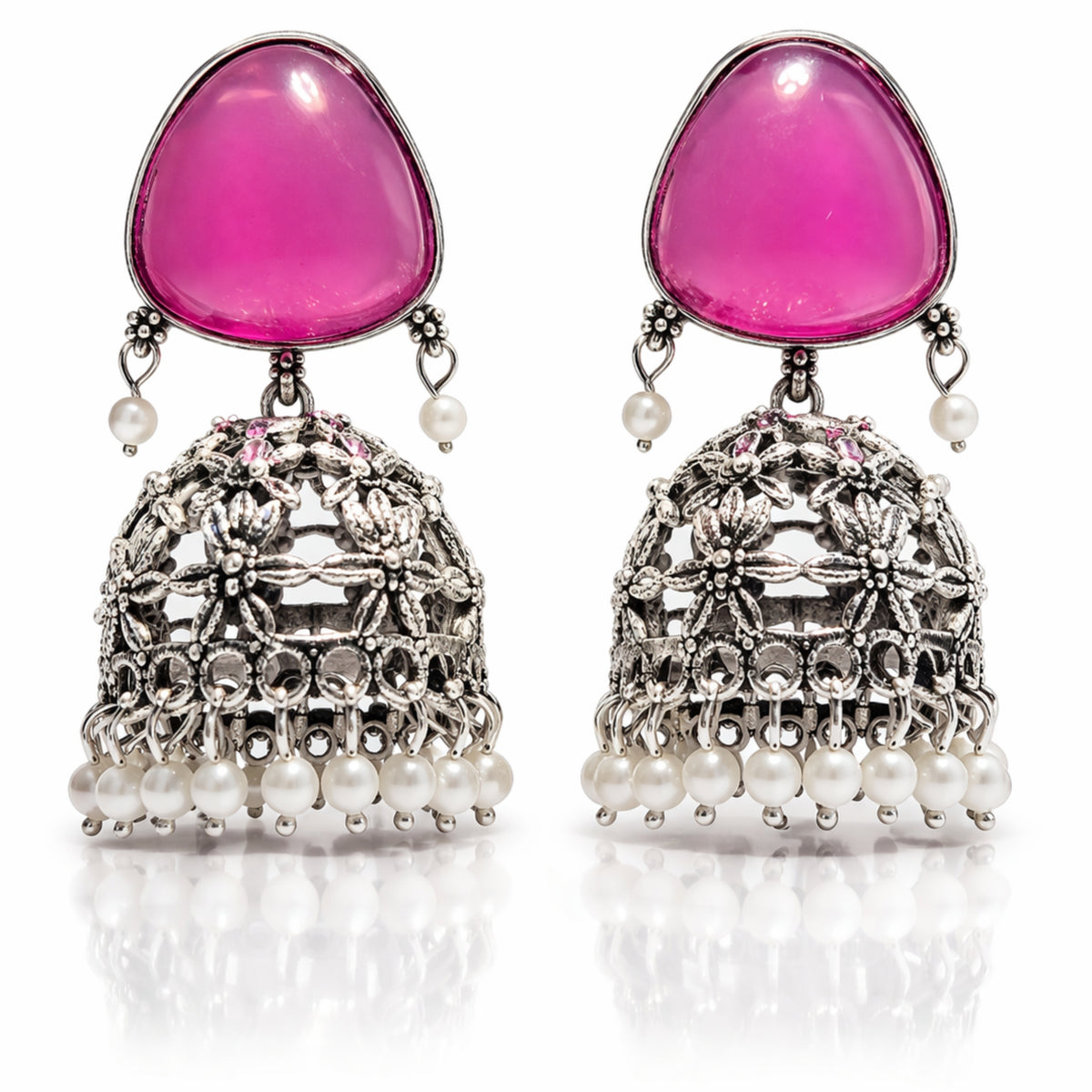 Vistaras Floral Dome Jhumka Earrings – Pink
