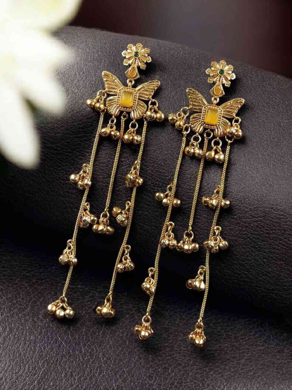Vistaras Butterfly Kashmiri Jhumka Earrings – Yellow